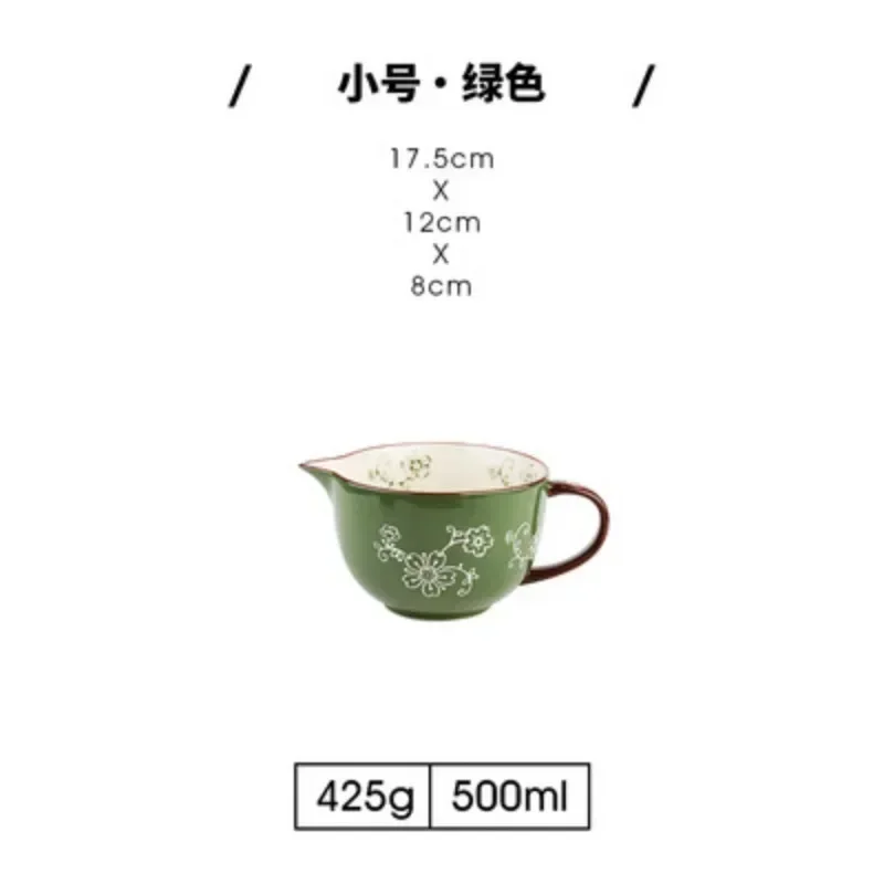 500ml / 1000ml mixing bowl ceramic hand-painted tableware household pointed mouth baking bowl with handle large bowl