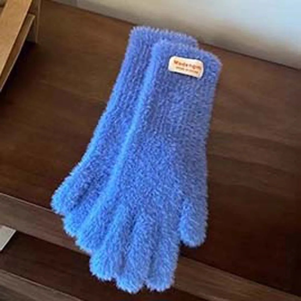 Fashion Y2K Soft Finger Gloves Touch Screen Faux Rabbit Hair Candy Color Gloves Windproof Warmer Anti-cold Mittens Winter