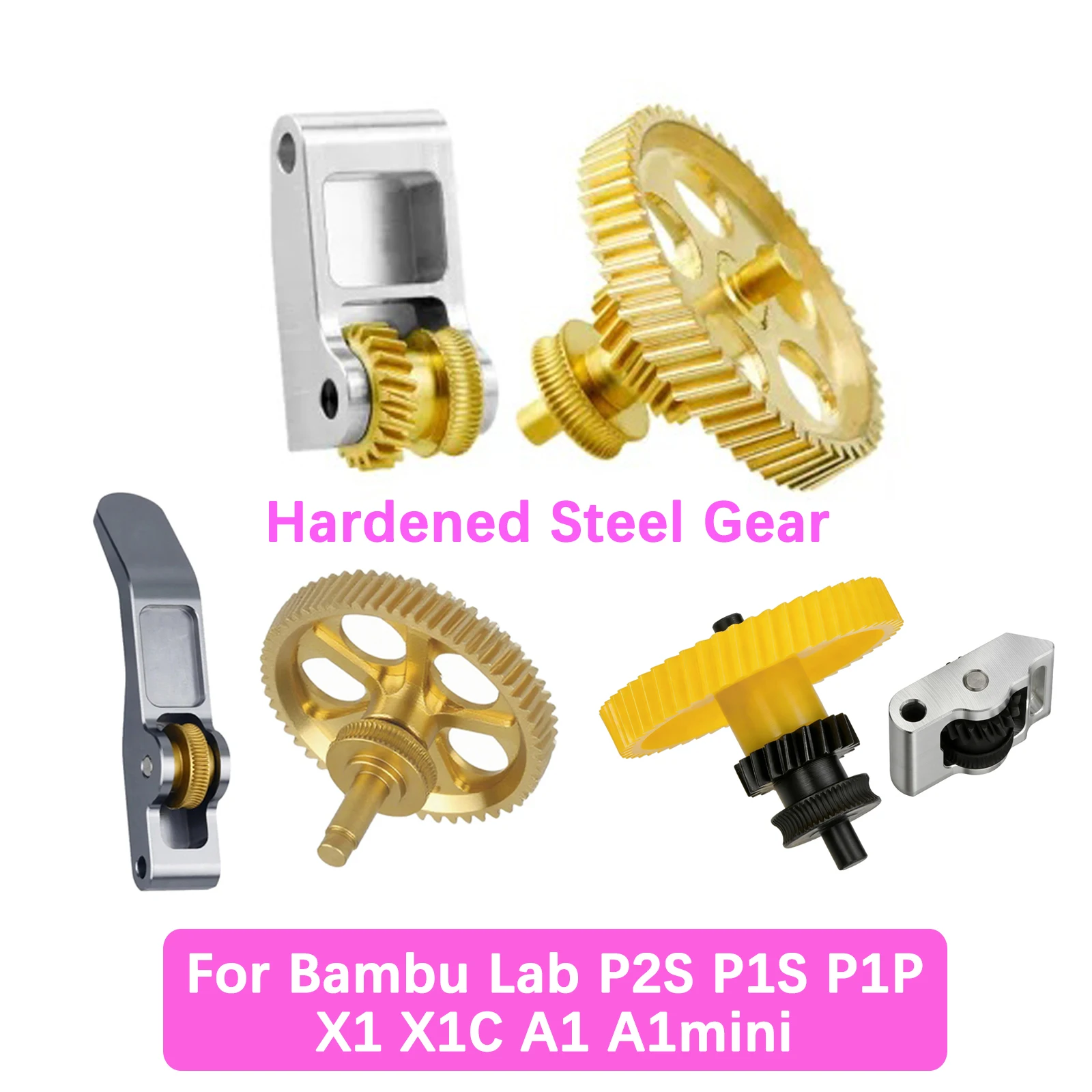 Upgrade Extruder Gear Kit For Bambu Lab P2S P1S P1P X1 X1C A1 A1mini DLC Hardened Steel Gears Helical Gear Wear Resistant