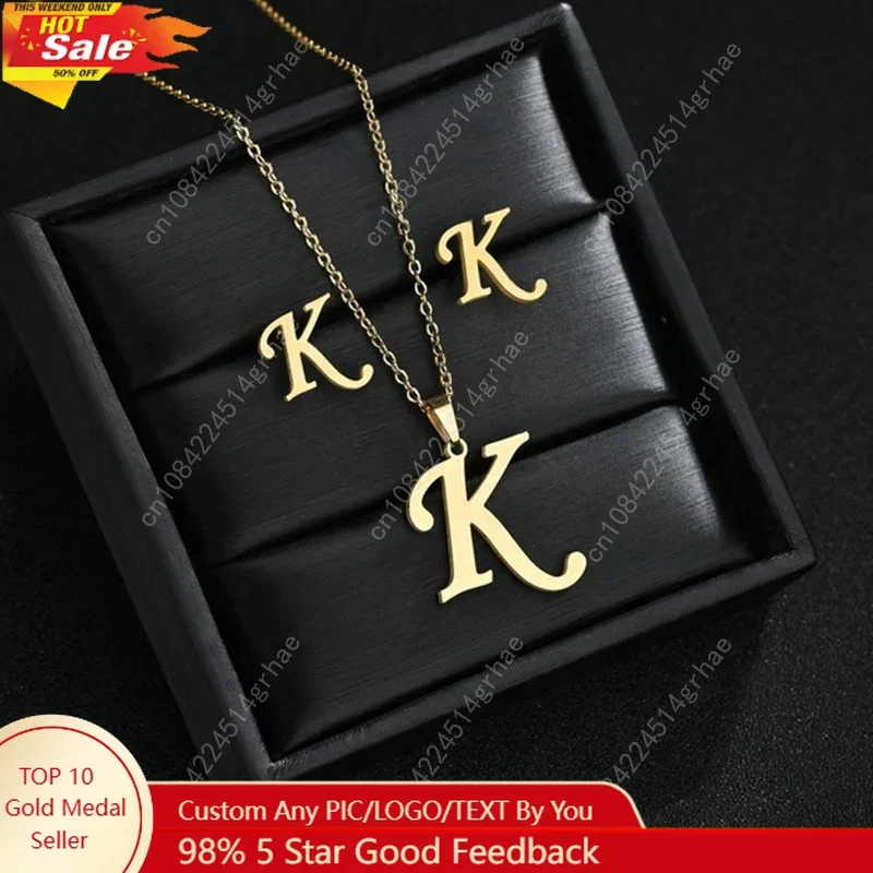 

Fashion Stainless Steel A-Z Alphabet Initial Necklace 26 English Letter Earrings Necklace For Women Set Personalize Jewelry Gift