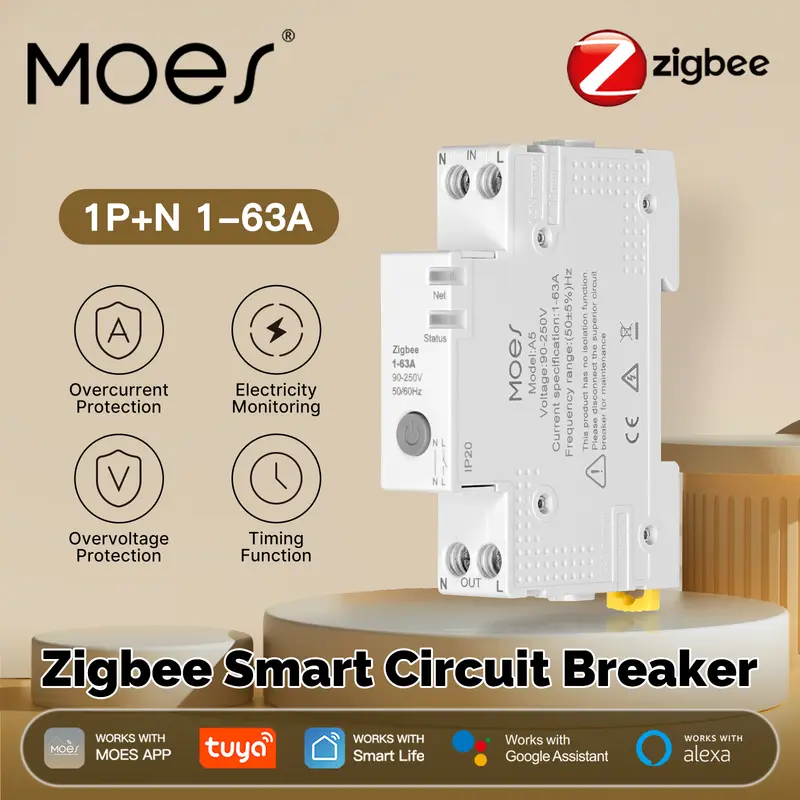 Tuya Zigbee Smart Circuit Breaker 63A Alarm Threshold Set Electricity Monitor V0