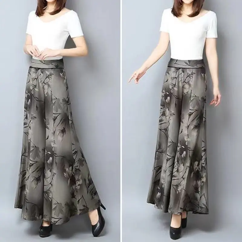 

Women's Casual Skirt Pants 2022 Spring/Summer New Printed Wide Leg Ankle-Length Trousers High Waisted Korean Bell Bottoms Women