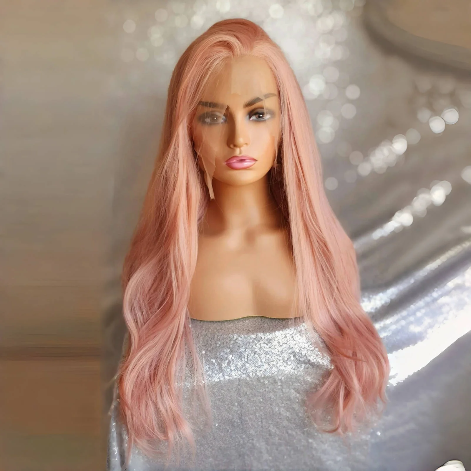 Light Pink Wig Natural Wavy Synthetic Lace Front Wig Long Pink Hair Colored Frontal 13X4 Lace Front Wigs for Women Party Cosplay