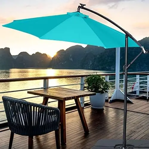 

FREE Patio Offset Umbrella with 32 LED Lights, Solar LED Cantilever Umbrella With Crank and Cross Base