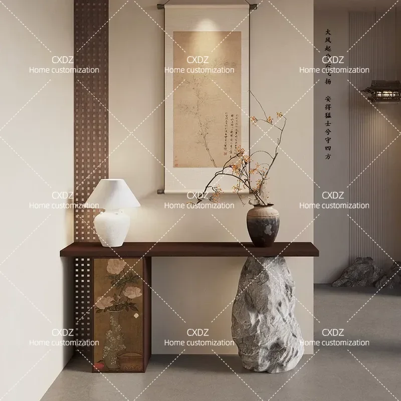Song-style aesthetics foyer strip table solid wood against the wall living room entrance front door porch table simulation