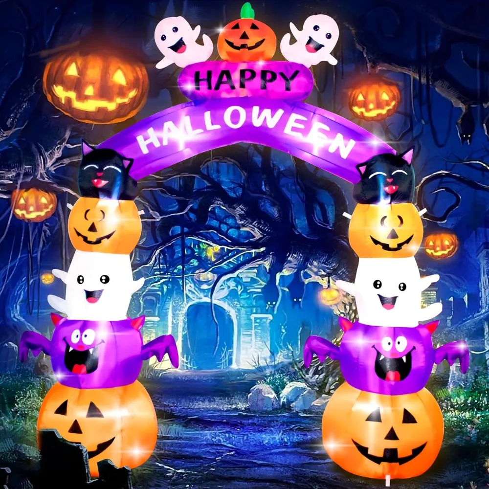 

8FT Halloween Stacked Pumpkin Arch Inflatable Decoration Pumpkin Archway Blow up Inflatable Decorationswith LED Lights Indoor Ou