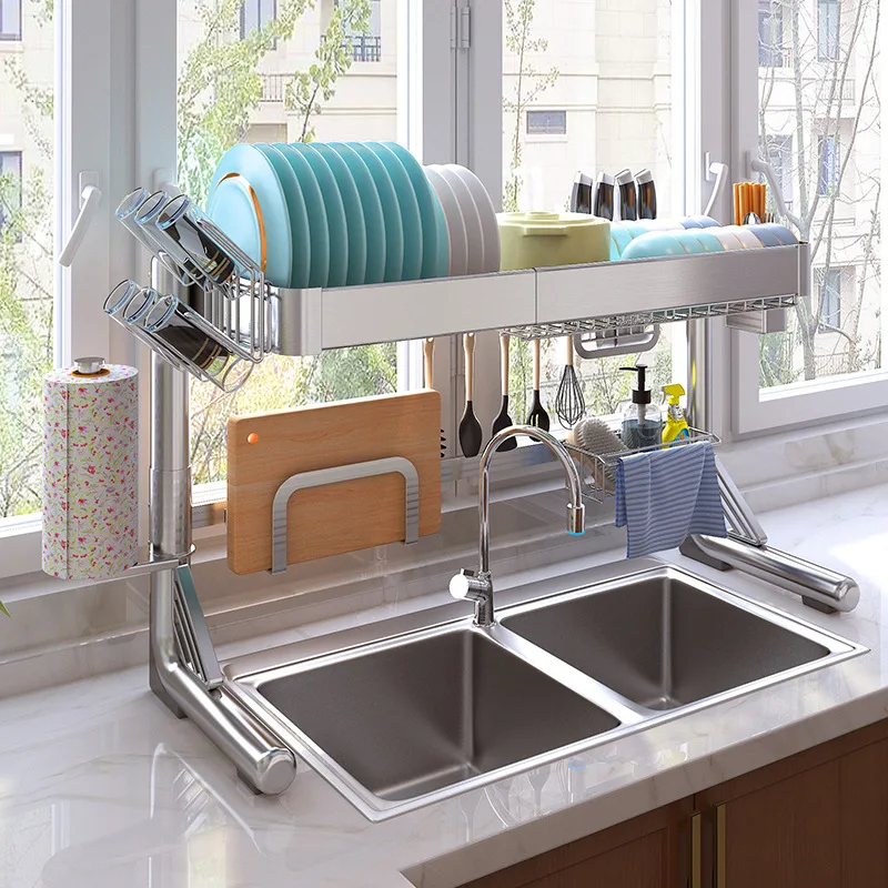 Board Bowl Spatula Drain Rack Kitchen Supplies Organizer Stainless Steel Kitchen Cutlery Storage Rack Retractable Sink Cutting