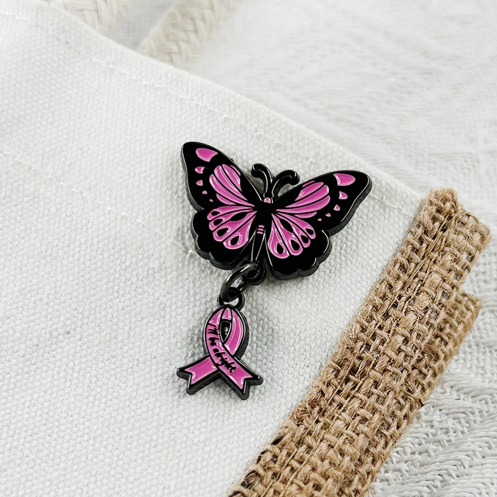 Ich werde es schaffen – Schmetterling, rosa Band, Emaille-Anstecker, Abzeichen zur Sensibilisierung für Brustkrebs, vermittelt Hoffnung, optimistische Brosche, Schmuck-Accessoire. – Detail 6
