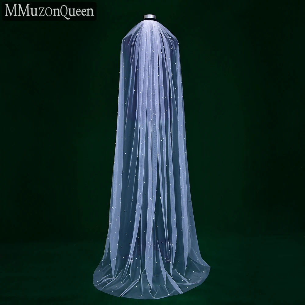 MMQ M61 Beaded Bridal Wedding Veil with Comb 1 Tier Tulle Civil Bride  Accessories Waist Length Pearls Veils for Girlfriend