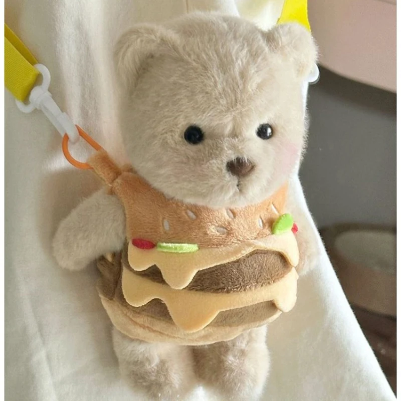 Cute Bear Crossbody Bags for Girls Soft Plush Doll Bear Shoulder Bags Lovely Girls Mini Bags Baby Infant Hamburger Toys Gifts