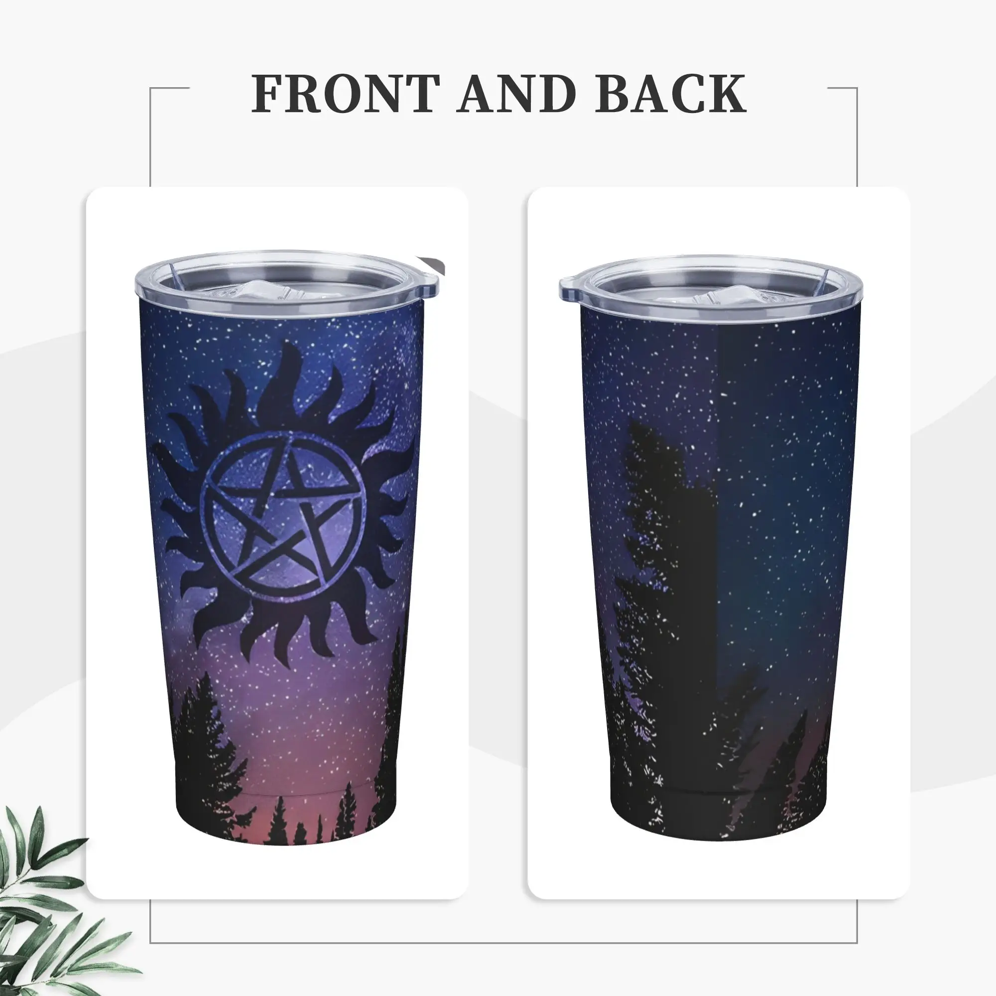 Supernatural Forest Starry Tumbler Vacuum Insulated TV Drama Thermal Cup with Lid Straw Double Wall Mug Hot Cold Drink, 20oz