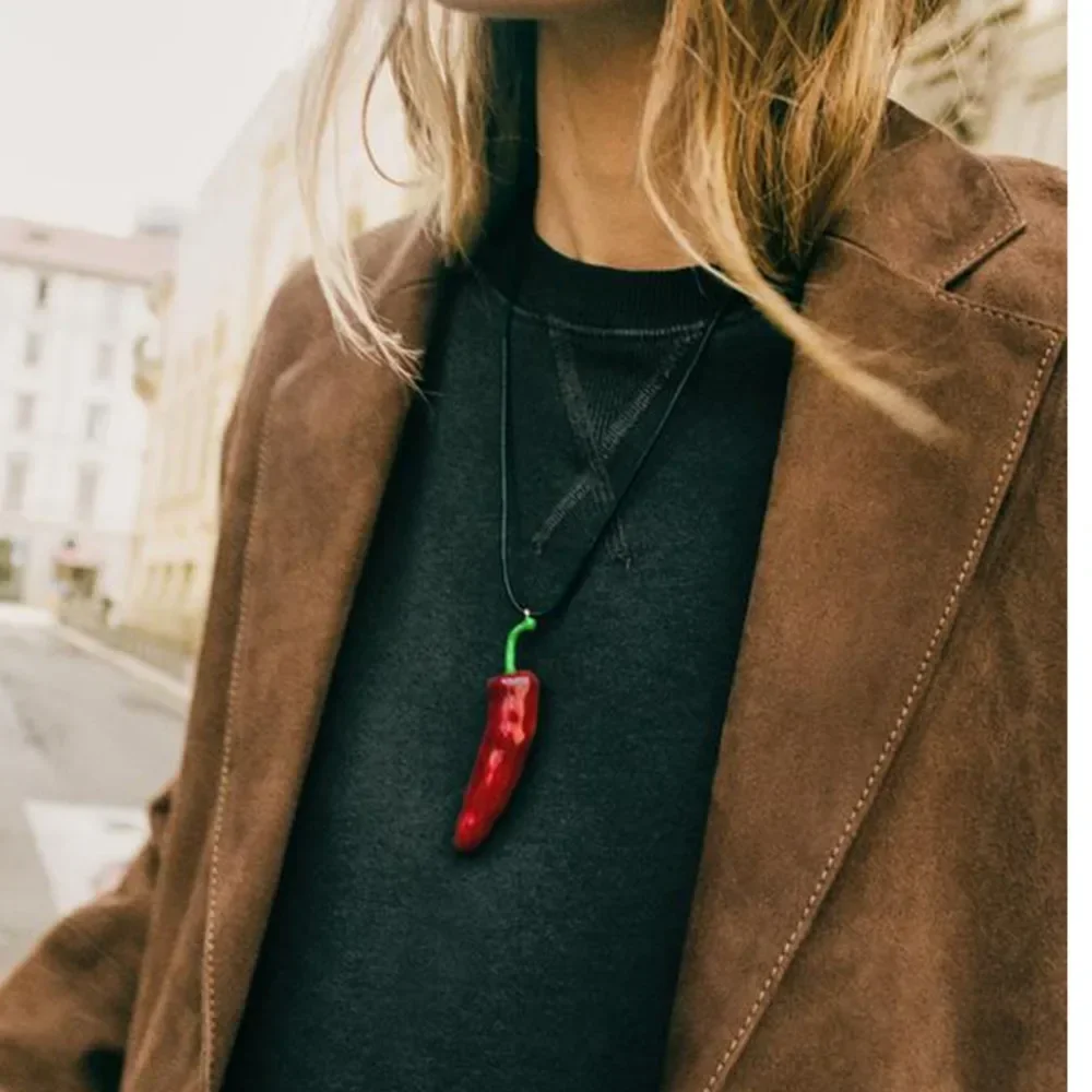 Red Pepper Pendant Rope Chains Necklace for Women Boho Style Fashion Holiday Party Fashion Jewelry Gifts Accessories