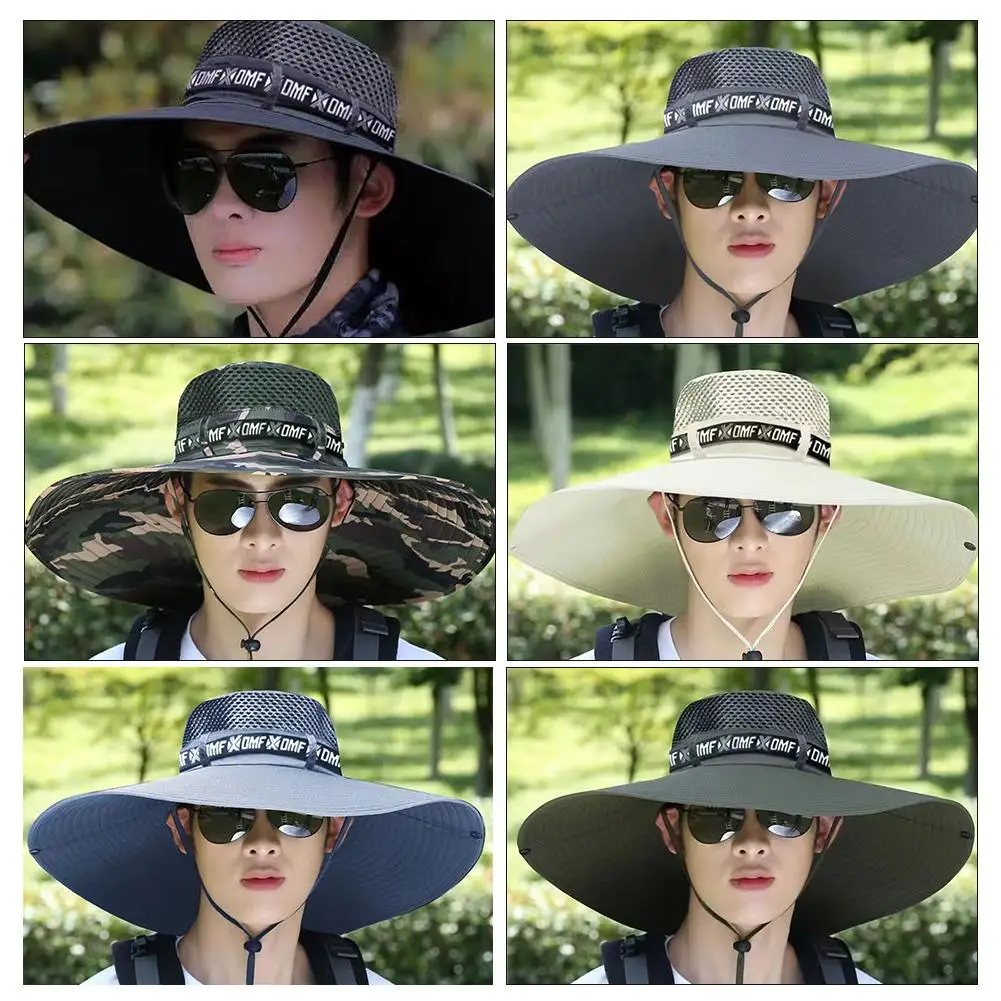 Large Brimmed Sun Hat For Men Summer Outdoor Fishing Sunscreen Hat UV Resistant Sunshade Breathable Fashion Fisherman Hat Cap