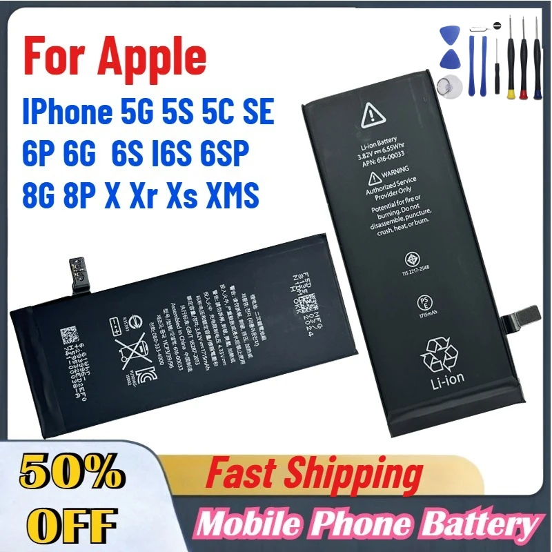 Mobile Phone Battery For Apple IPhone 5G 5S 5C SE 6P 6G  6S I6S 6SP 8G 8P X Xr Xs XMS Batteries With Tools
