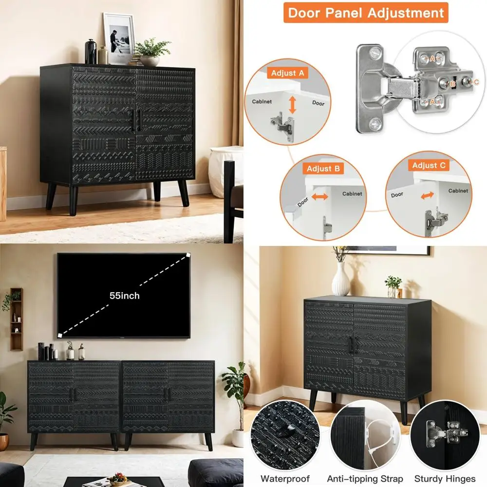 

Современный деревянный буфет, высота 31,5 дюйма, регулируемые полки, шкаф для хранения в гостиной.