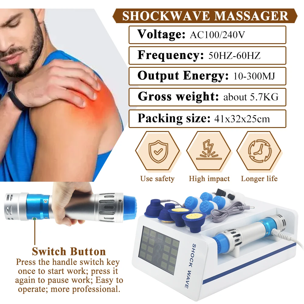Fysiotherapie EMS Shockwave Therapie Machine 300MJ Shockwave Massage Machine Voor ED Behandeling Relief Ledematen Pijn Lichaam Ontspanning
