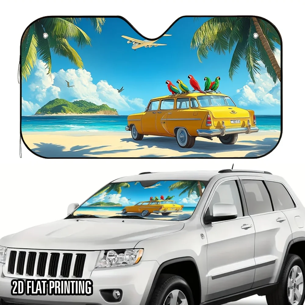 1pc A Two-Dimensional Flat Sunshade For Beach Holidays Featuring A Stylish Design – Maintains A Cool Temperature Inside Your Veh