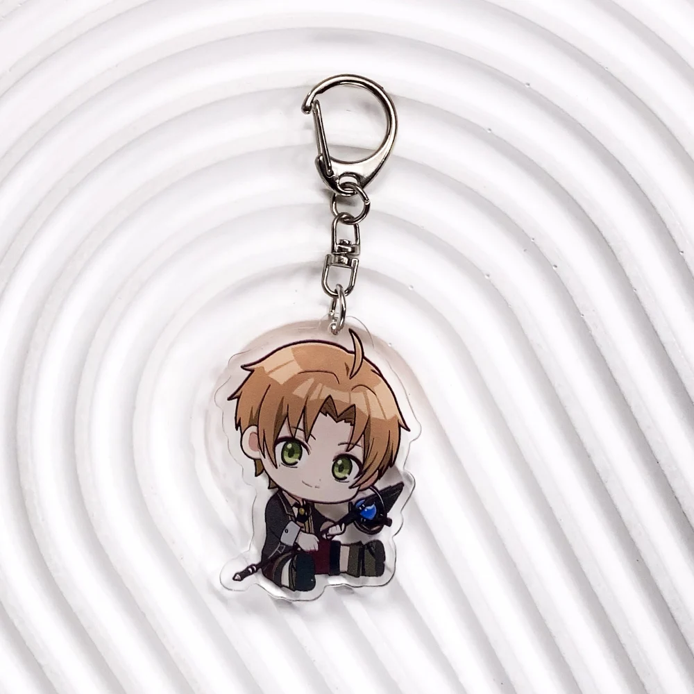شخصيات أنيمي Mushoku Tensei الاكريليك سلسلة مفاتيح السيارة اكسسوارات حقيبة سحر الإبداعية على ظهره قلادة كيرينغ هدايا للأصدقاء