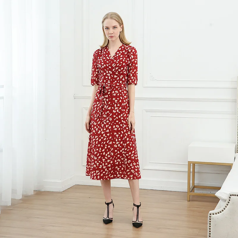 

Женское платье DVF Sle Midi Dr с V-образным вырезом, облегающее, в горошек, с завышенной талией, макси-юбка, летняя мода