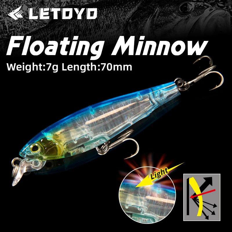 Isca Flutuante LETOYO7g/70mm com Prisma Interno 3D, Isca de Pesca de Superfície para Arremesso Longo, Isca Artificial para Bass