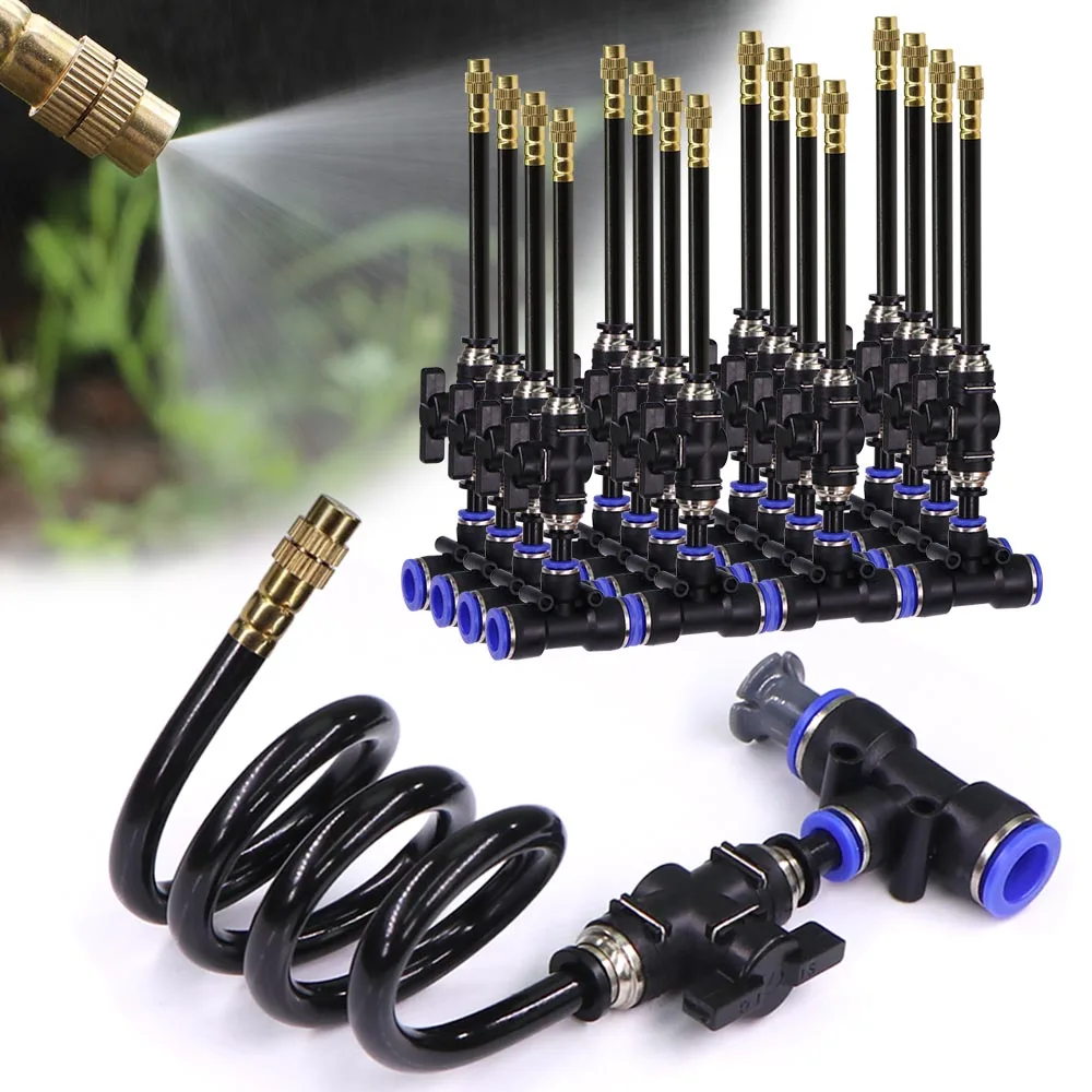 20/30/50cm 360° Free-bend Adjustable Misting Nozzle with Stop Valve Slip Lock Shut Off 12mm PE Hose 3/8