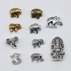 10pcs Ganesha Beads Elephant Beads For Jewelry Making Antique Gold Color Bronze Silver Color Pendants DIY Crafts Making Findings