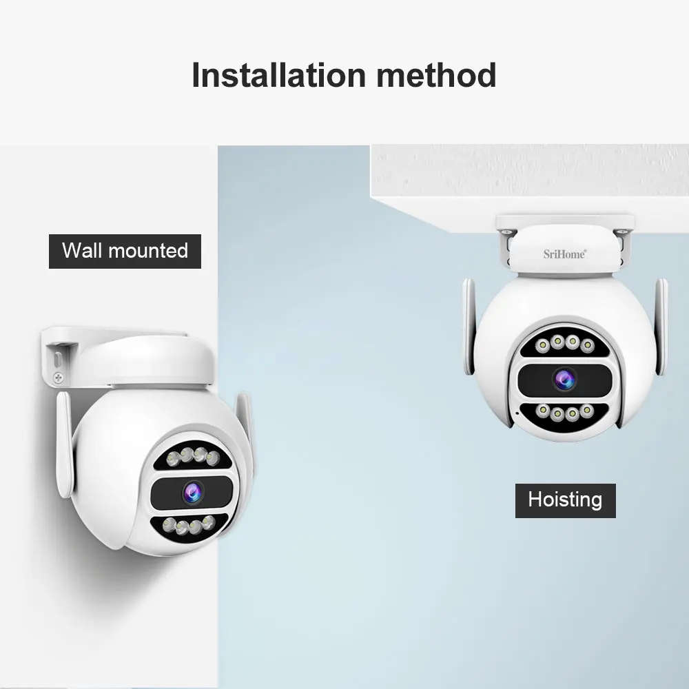 Srihome SH047 4MP 1440P Full Color Wireless PTZ IP Dome Camera AI Humanoid Detection Home Security CCTV Monitor