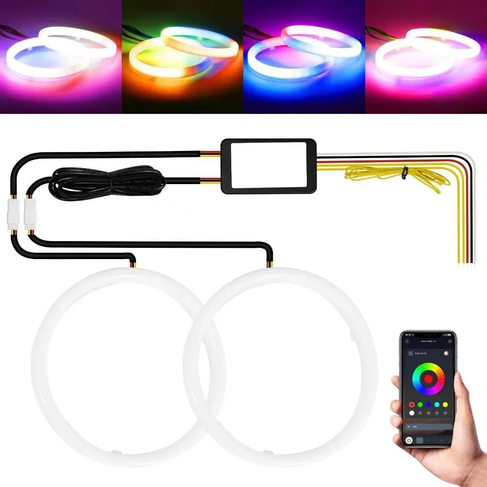 

2 шт. RGB лампа светодиодные ангельские глазки Halo кольца водонепроницаемые 12 В автомобильные дневные ходовые огни DRL многоцветное приложение управление Bluetooth