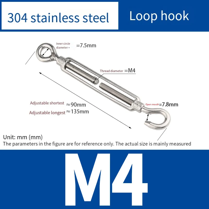 304 Stainless Steel Flower Basket Screw Steel Wire Rope/Tensioner Open Body Flower Basket Bolt M4 M5 M6 M10 M12 M14 -M24 1PCS