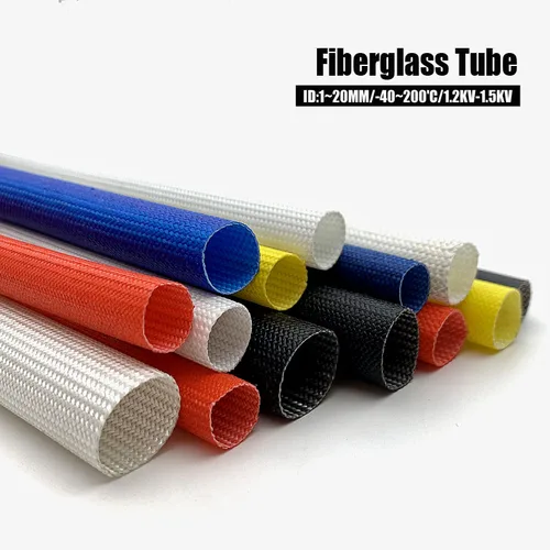 Imagen 1 del producto ID 1~20 mm 200 ℃   Manga de fibra de vidrio Manga de fibra de vidrio resistente al calor Tratamiento de revestimiento de aislamiento eléctrico de retardancia de fuego