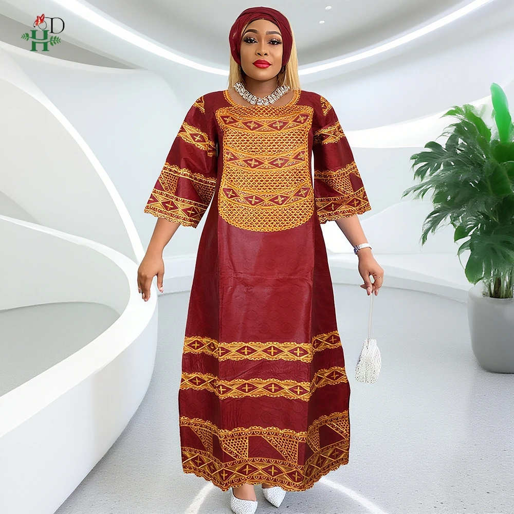 

H&D African Dresses Women's Traditional Clothes Embroidery Bazin Riche Outfits Bubu Gown Abayas Robe Kaftan Boubou Djellaba 2025