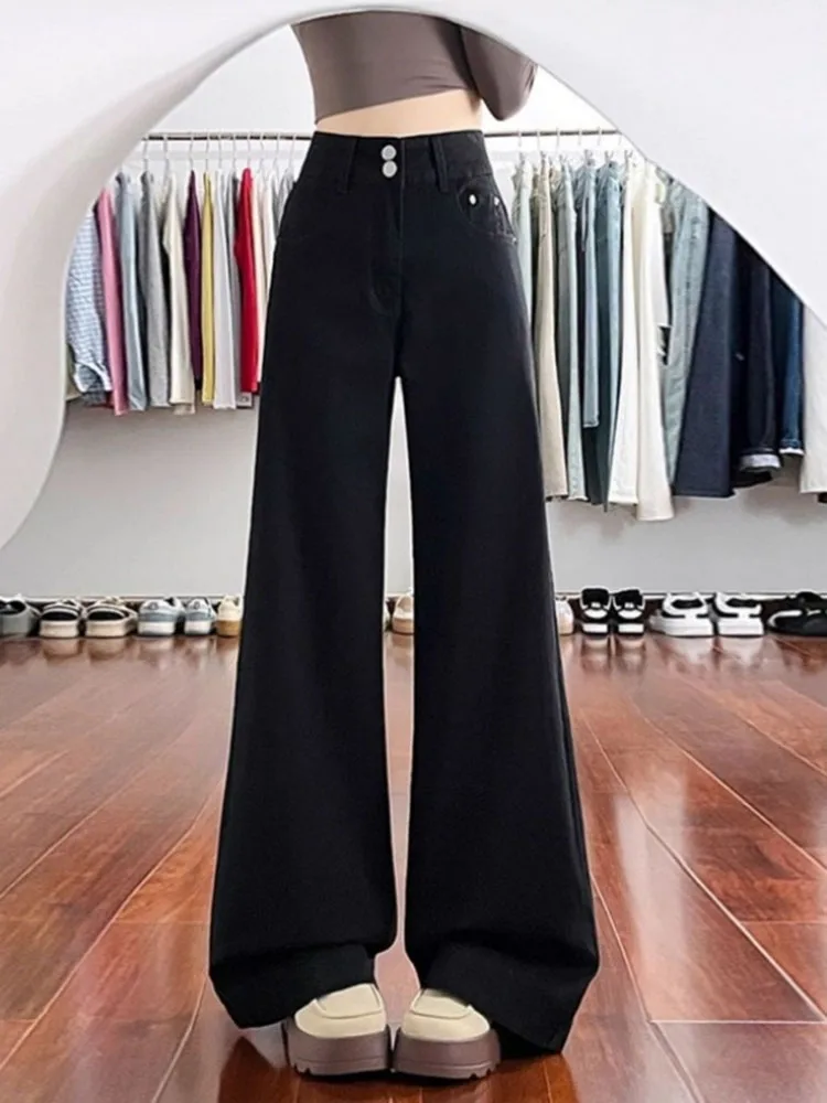 Women's Flared Jeans High Waist Thiened Fce Winter New Sle Dragging Pants Wide Leg Pants Casual Cotton Blend Denim