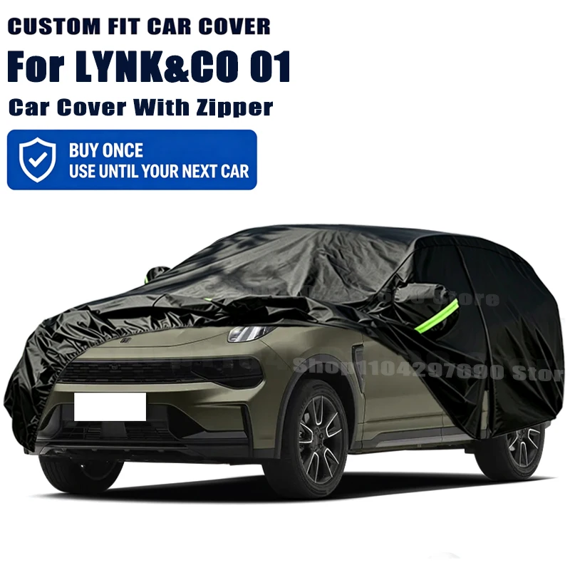 For LYNK&CO 01 Outdoor Full Car Cover With Zipper Snow Cover Sunshade Waterproof Dustproof Exterior Protection