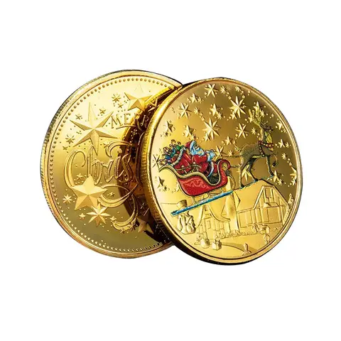 Merry Christmas Plated Gold Coin Santa Claus Colorful Star Snow Collectible Coins Christmas Souvenirs 1/2PCS