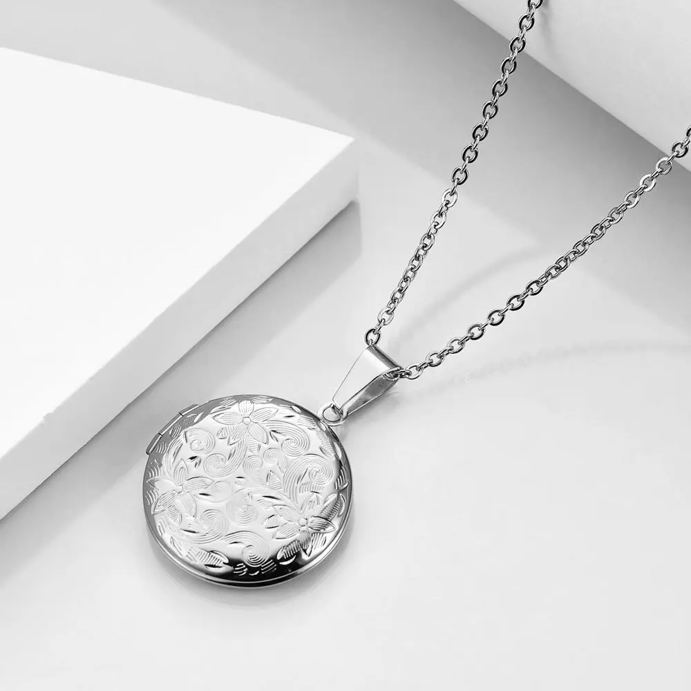 Offene Foto-Medaillon-Halskette aus Edelstahl für Damen, Anhänger zum Aufhängen von Bildern, Kette in Gold- oder Silberfarbe, Mädchen-Geburtstags-Schmuck – Detail 8
