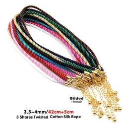 3 Pcs/lot 3.5~4mm Gold Color 3 Shares Silk Cord Necklace Pendant Bracelet Adjustable Lobster Clasp Rope Chain Jewelry Findings