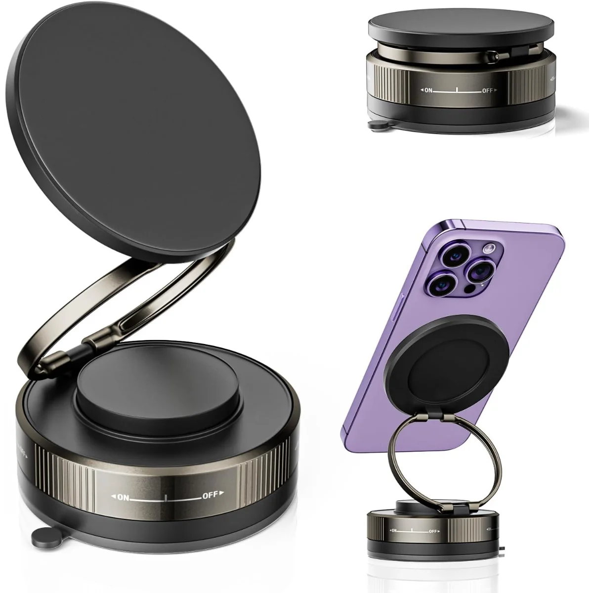 

Suction Cup Phone Mount, Upgraded 360 Adjustable Vacuum Magnetic Phone Holder for Car/Gym/Mirror/Smooth Surface