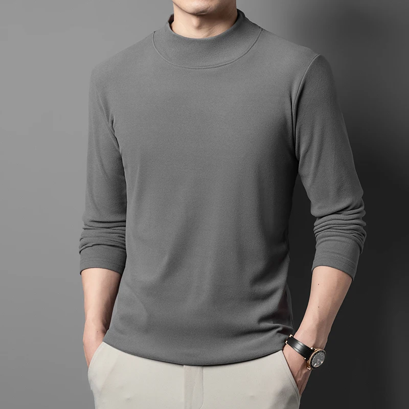 Neu eingetroffen: Herren Basic-Shirts mit Stehkragen, glatter Stoff, elastisch, langärmelig, Thermobasislayer für den täglichen Gebrauch – Detail 15