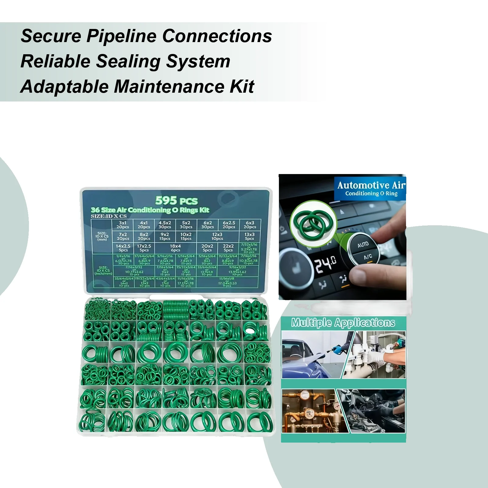 

595 шт., комплект уплотнительных колец для кондиционера, набор для ремонта, 36 размеров, уплотнительное резиновое кольцо O-типа, резиновые аксессуары