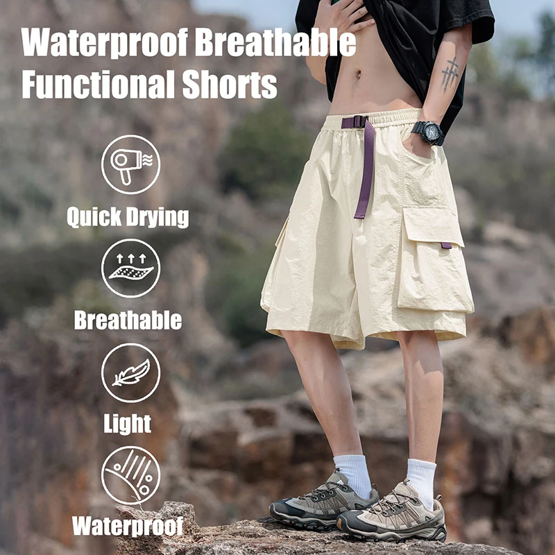 Men's Outdoor Cargo Shorts Summer Multi-Pocket Waterproof Breathable Casual Shorts Men Hiking Fitness Trendy Quick-Drying Shorts