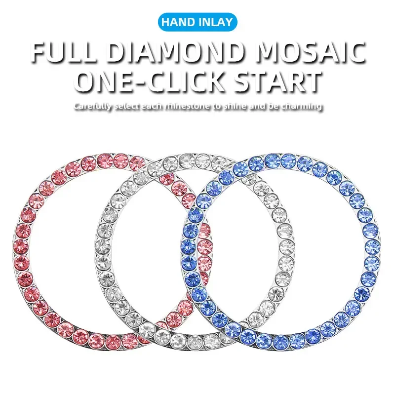 2xCar One-Key Engine One Click  Start Stop Ignition Push Button Switch Cover Decorative Rhinestone Diamond Crystal Ring Car Part