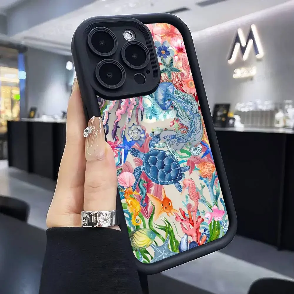 شاطئ البحر مشهد موجة الشاطئ قضية الهاتف آيفون 17 16 15 14 13 12 11 برو ماكس زائد الأسود التغطية الكاملة لينة فوندا غطاء سيليكون