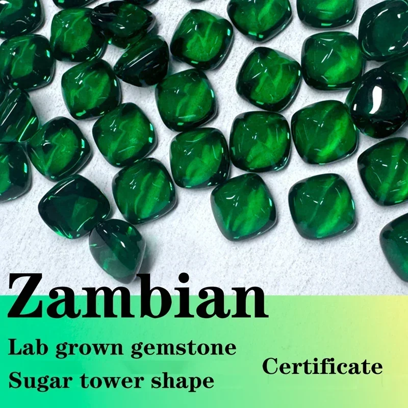Lab Grown Emerald Zambian Green and Ruby Pigeon Blood Red Color Sugar Loaf Shape Advanced Jewelry Making Materials Certificate