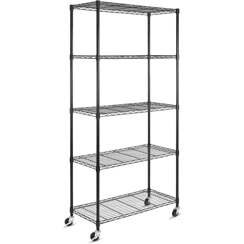 

5 Tier Shelf Shelving Unit with Wheels,Adjustable Metal Shelves for NSF Certified 16”Wx36”Dx75”H