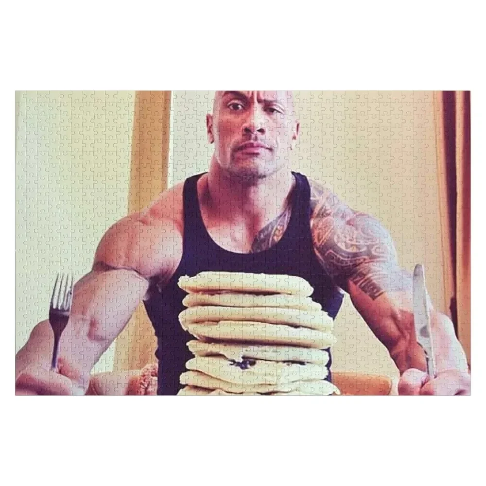 Dwayne The Rock Johnson Eating Blueberry Pancakes Jigsaw Puzzle Custom Works Of Art For Children Picture Puzzle