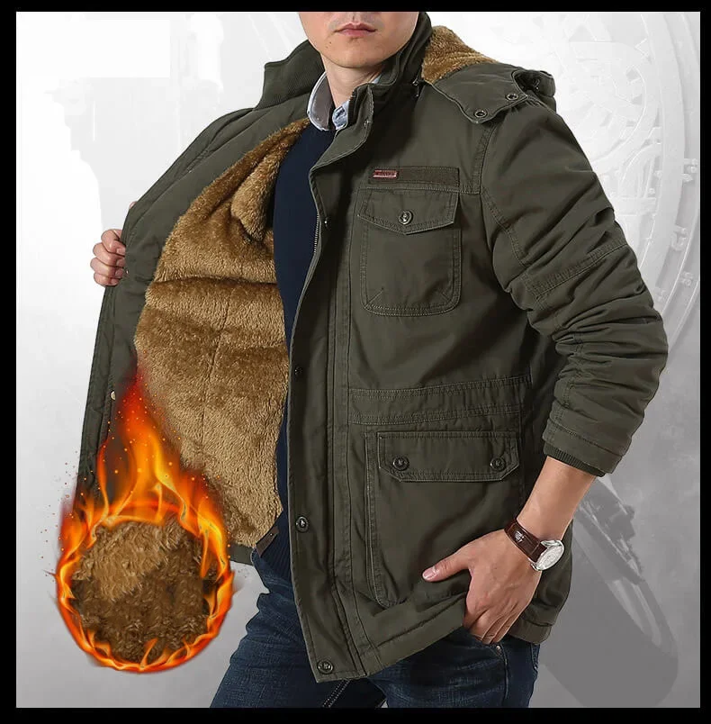 

2026 Plus Size 7XL 8XL Winter Jacket Men Cotton Cashmere Parkas Men Casual Multi-pockets Hooded Collar Windbreaker Parkas