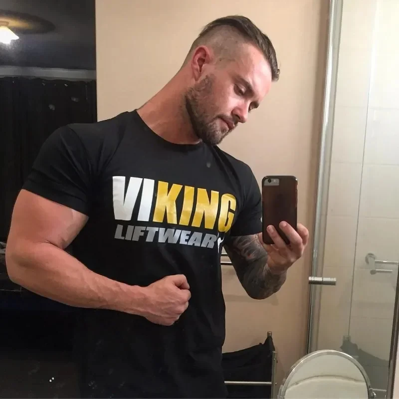 Viking Printed Sport Men\'s T-Shirt Gym Fitness Bodybuilding Clothing Slim Cotton T Shirt Male Summer Workout Training Tee Tops