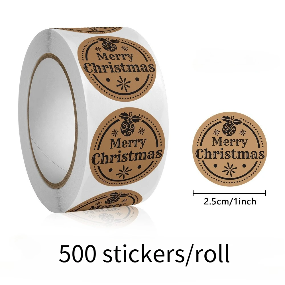 500 قطعة/لفة ملصقات عيد ميلاد سعيد احتفالية بتصميم ندفة الثلج - ملصقات ورقية مستديرة لامعة لبطاقات تغليف الهدايا والمظاريف