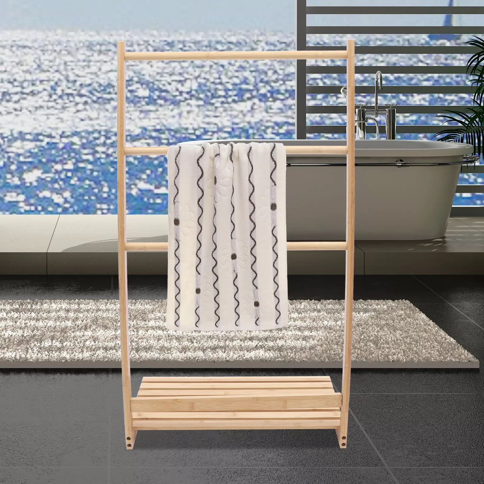 3 Tier Bamboo Towel Rack Freestanding Stand For Hotel Home Bathroom Towel Holder Drying Rack Clothes Storage Stand