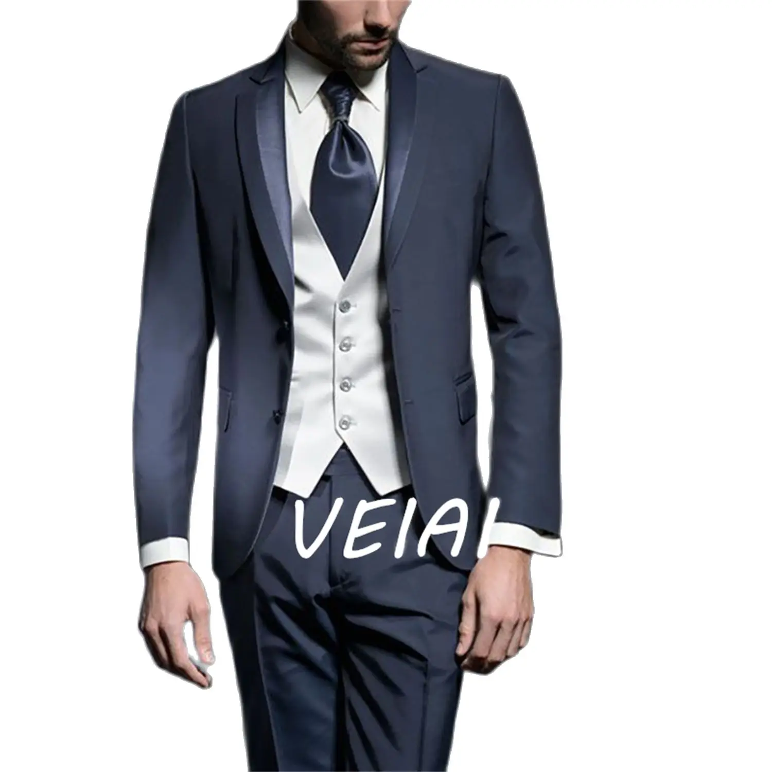 Balzer Suits For Men Navy Blue Elegant Outfits Jacket Pants Vest Terno Three Piece Fashion Luxury Slim Fit Custom Made Costume